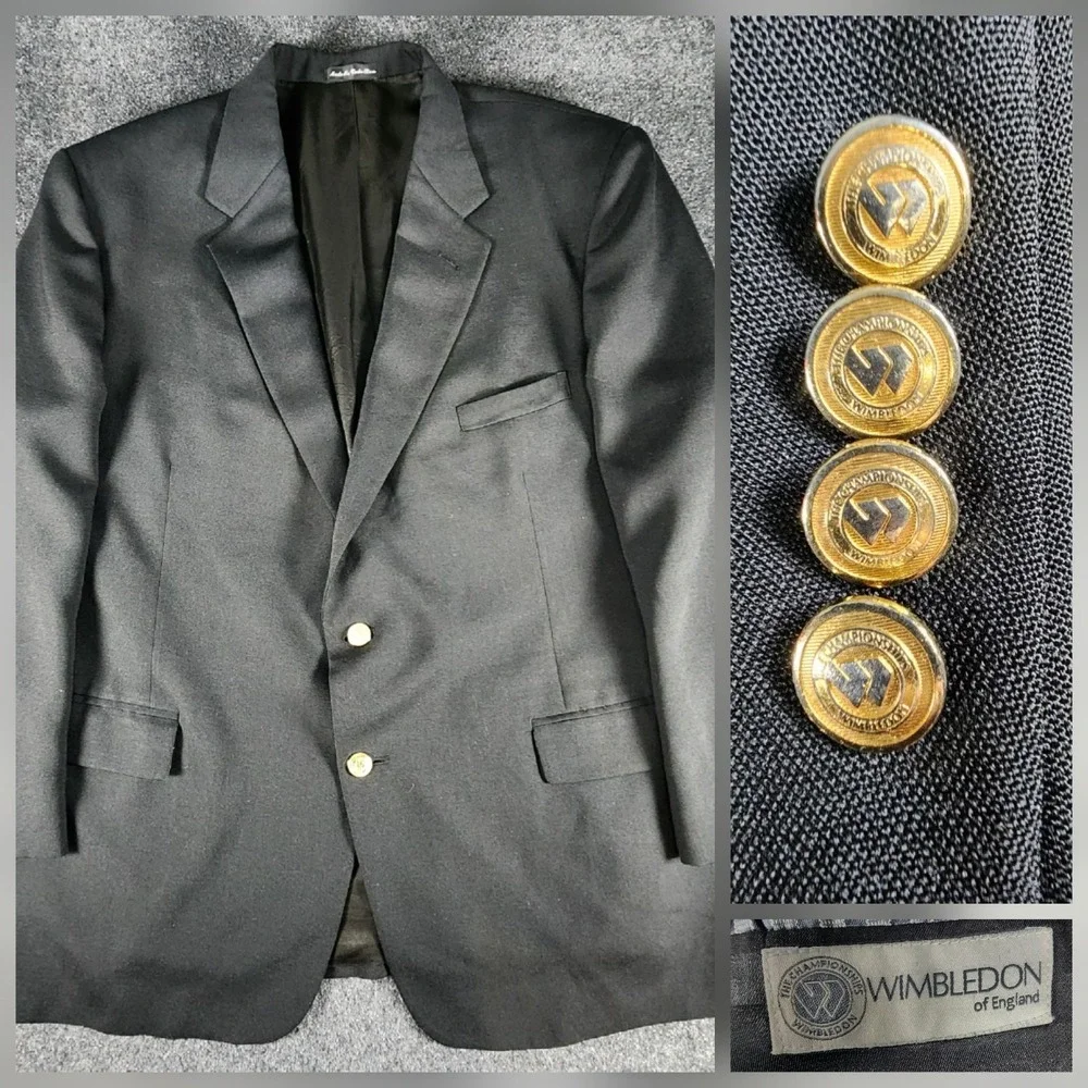 Wimbledon‎ Of England Men's 50R Black Gold Button Blazer Sport Coat Suit Jacket